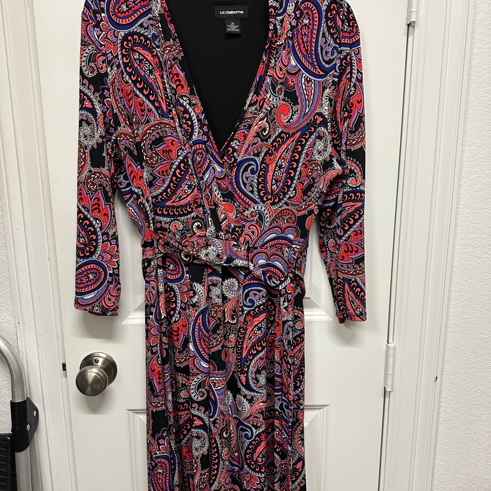Liz Claiborne Paisley Wrap Dress V-Neck long sleeve